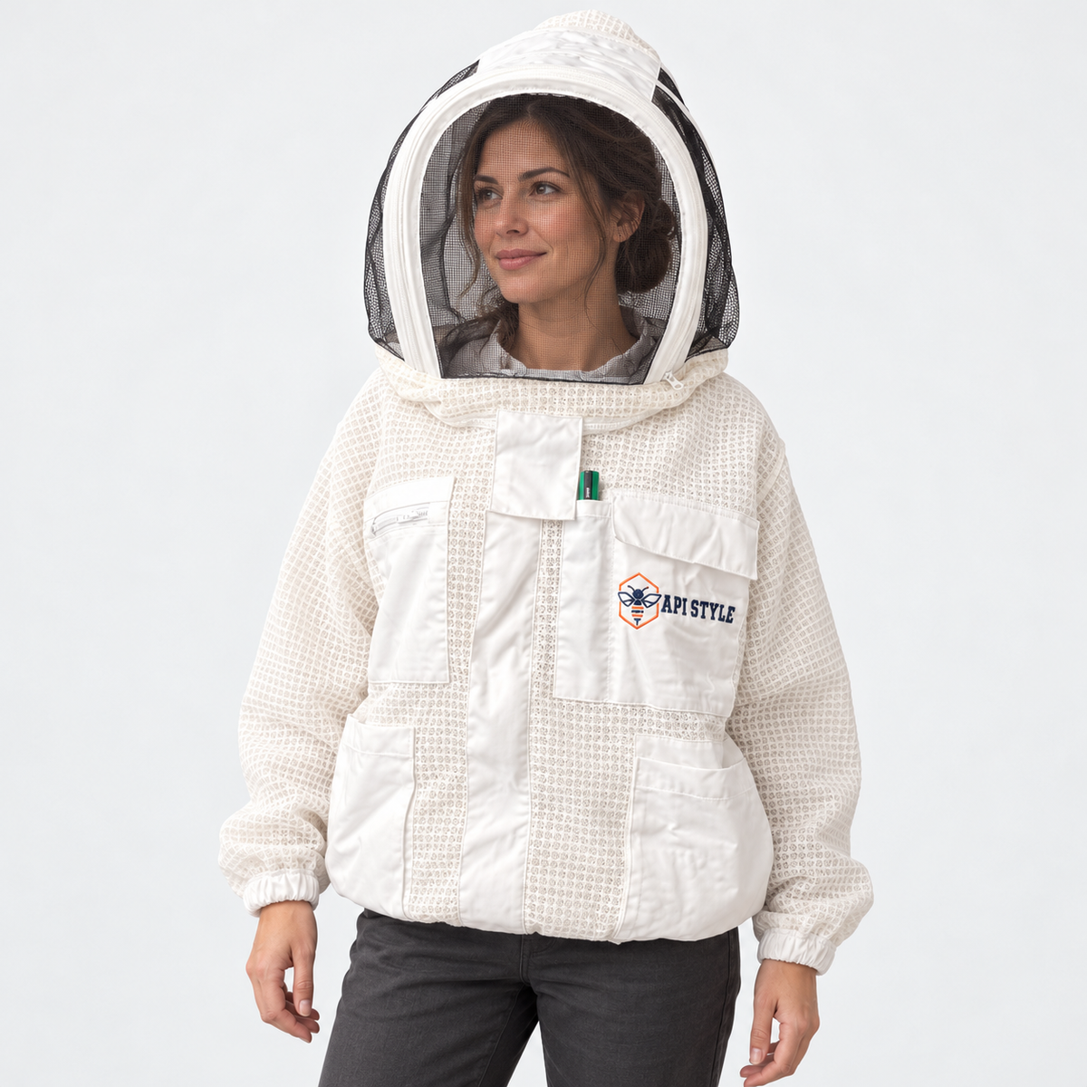 API STYLE Imkerjacke Unisex Weiss – voll belüftet mit 3-Lagen-Gewebe und abnehmbarem Astronautenschleier