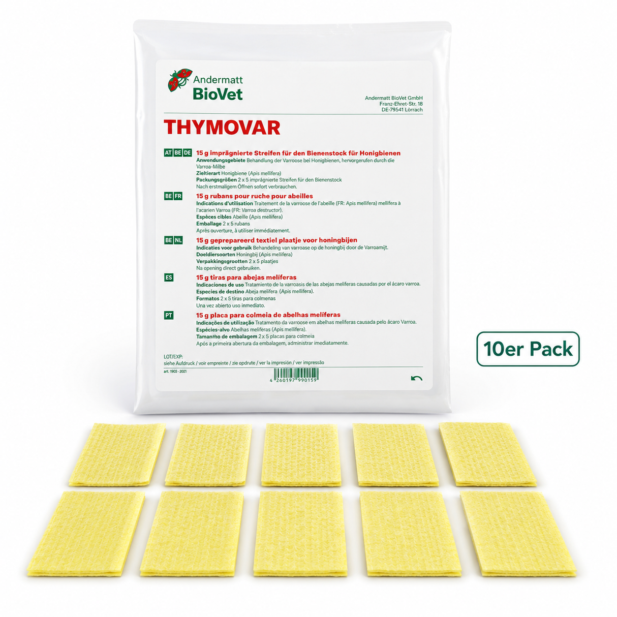 THYMOVAR® gegen Varroa Tymaol 10 Pakete 2x5 Schwammtuch Plättchen Präparat für Sommerbehandlung