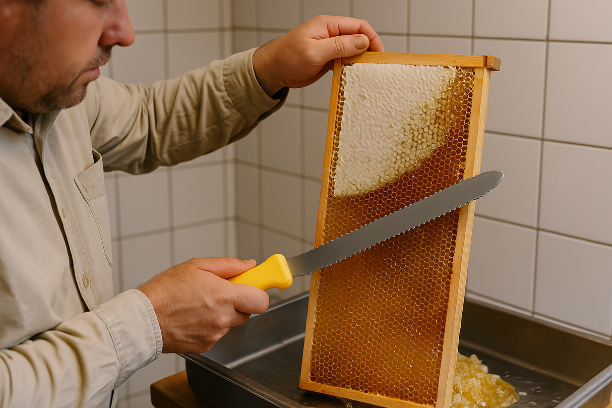 Couteau à désoperculer dentelé bord dentelé lame 27 cm désoperculage nid d'abeille