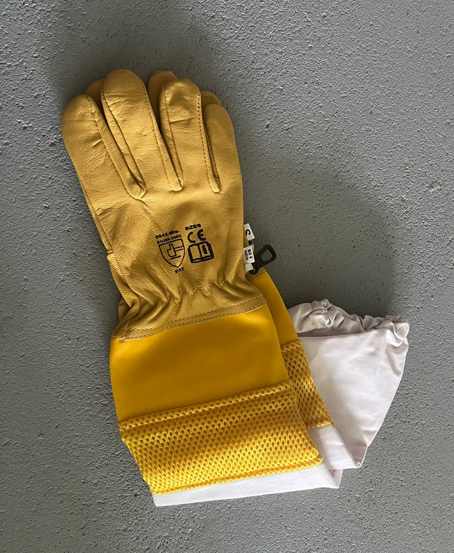 Imkerhandschuhe gelb mit Netzgewebe Ziegenleder extra weich