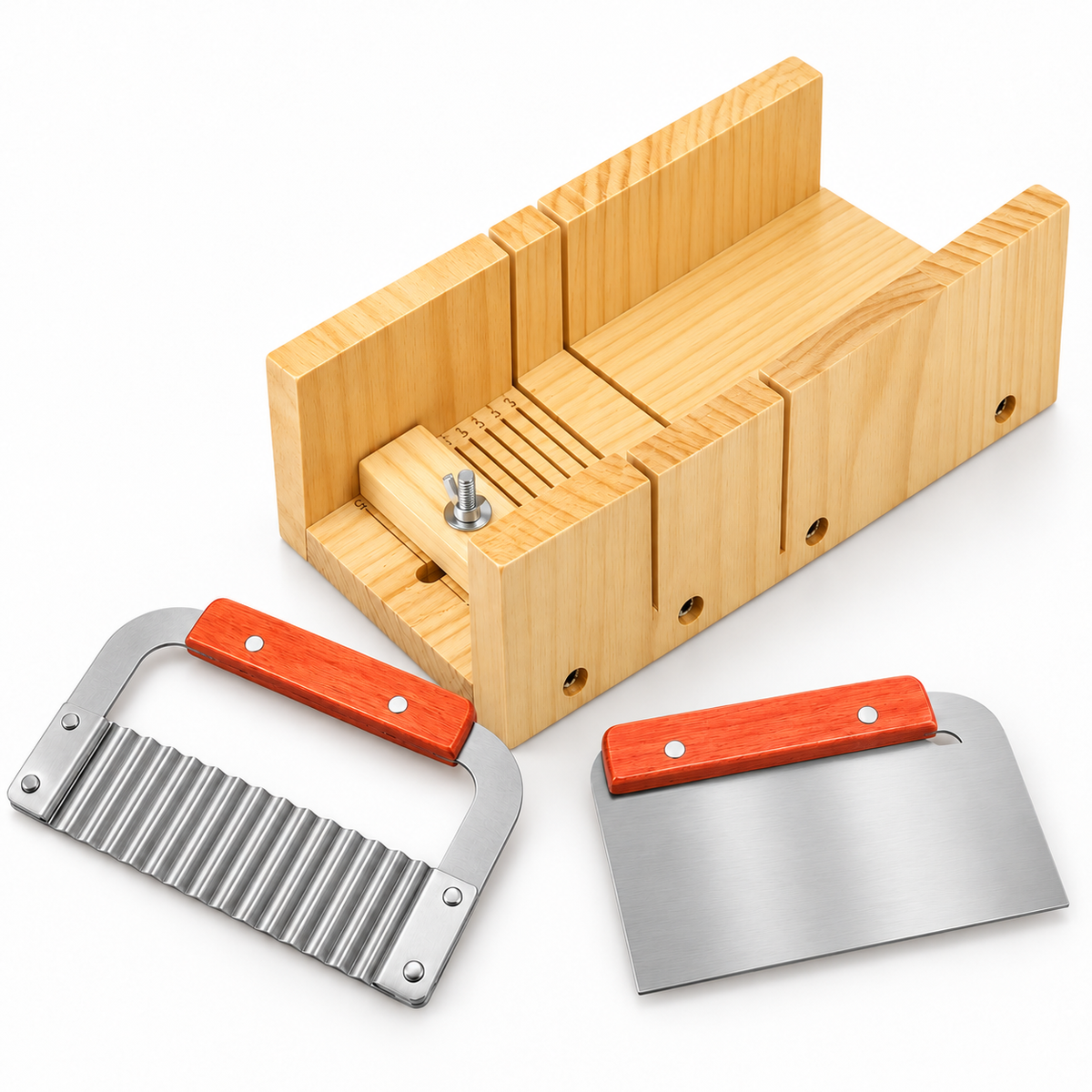 Einstellbarer Holz-Seifenschneider mit 2 Messern – glatt & Welle