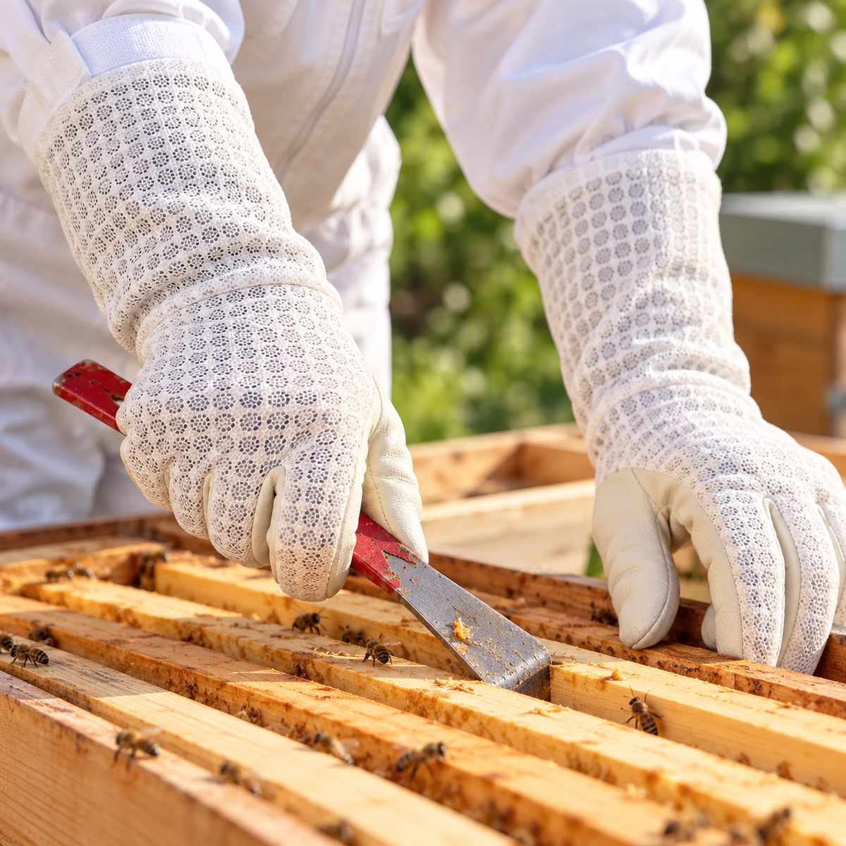 Beekeeping gloves made of sheepskin with 3-layer white mesh fabric (Copy)