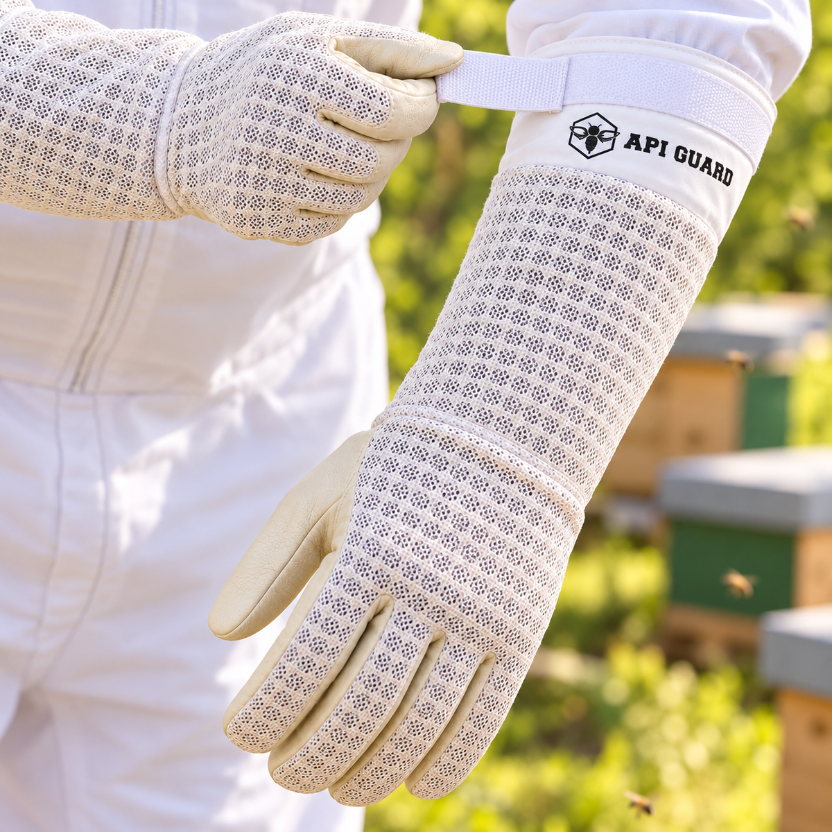 Beekeeping gloves made of sheepskin with 3-layer white mesh fabric (Copy)