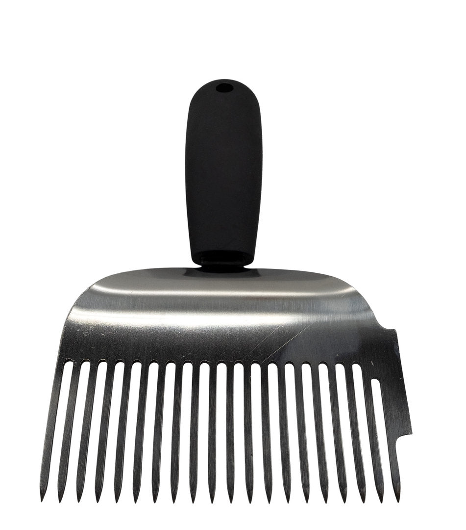 Laser uncapping fork, extra wide, with side frame scraper, black handle