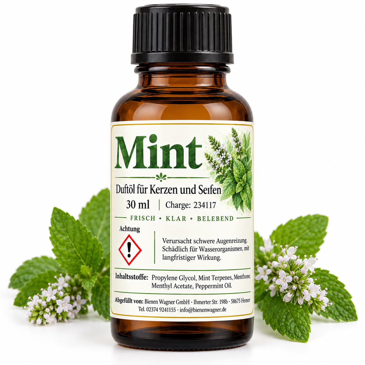 Huile parfumée menthe 30 ml – parfum de menthe pour bougies & savons