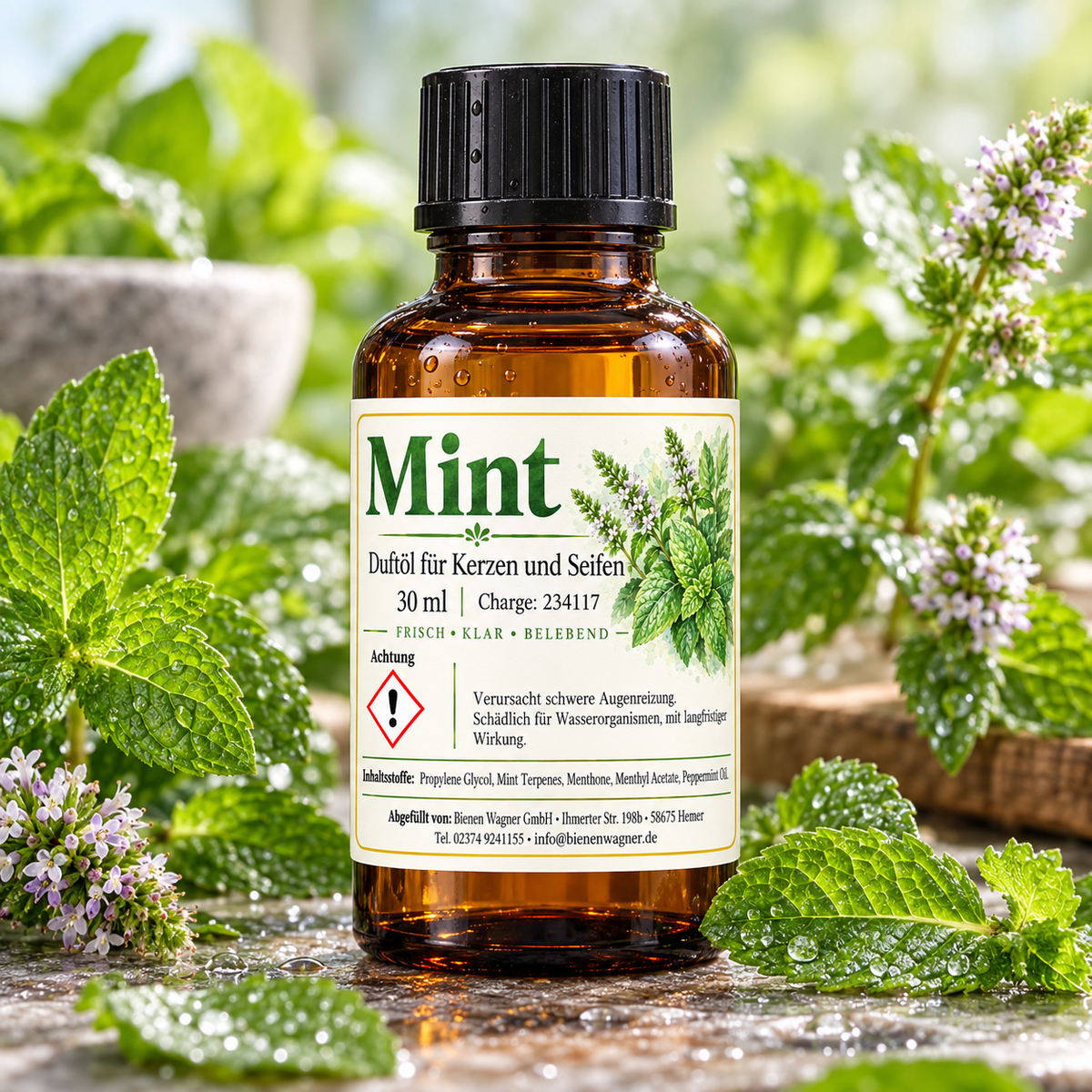 Huile parfumée menthe 30 ml – parfum de menthe pour bougies & savons