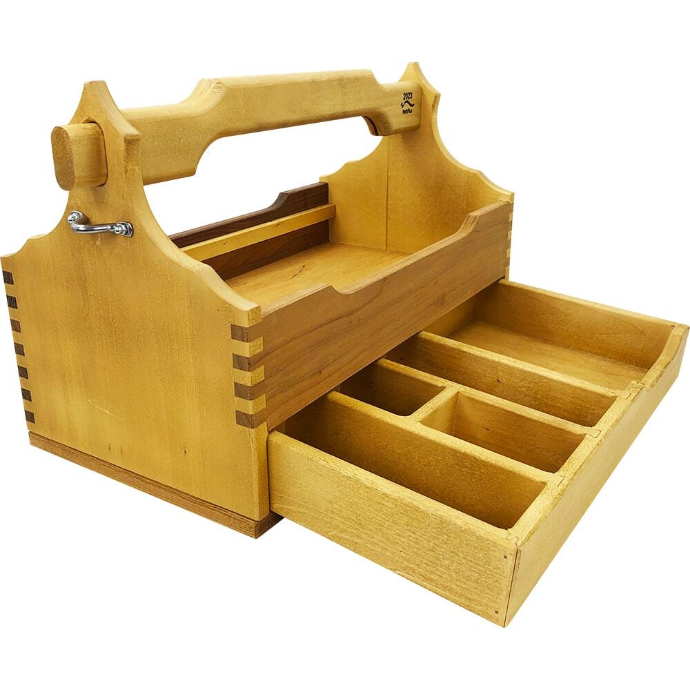 Cassetta porta attrezzi per apicoltore in legno massello oliato con cassetto per accessori o minuteria per l'allevamento delle regine