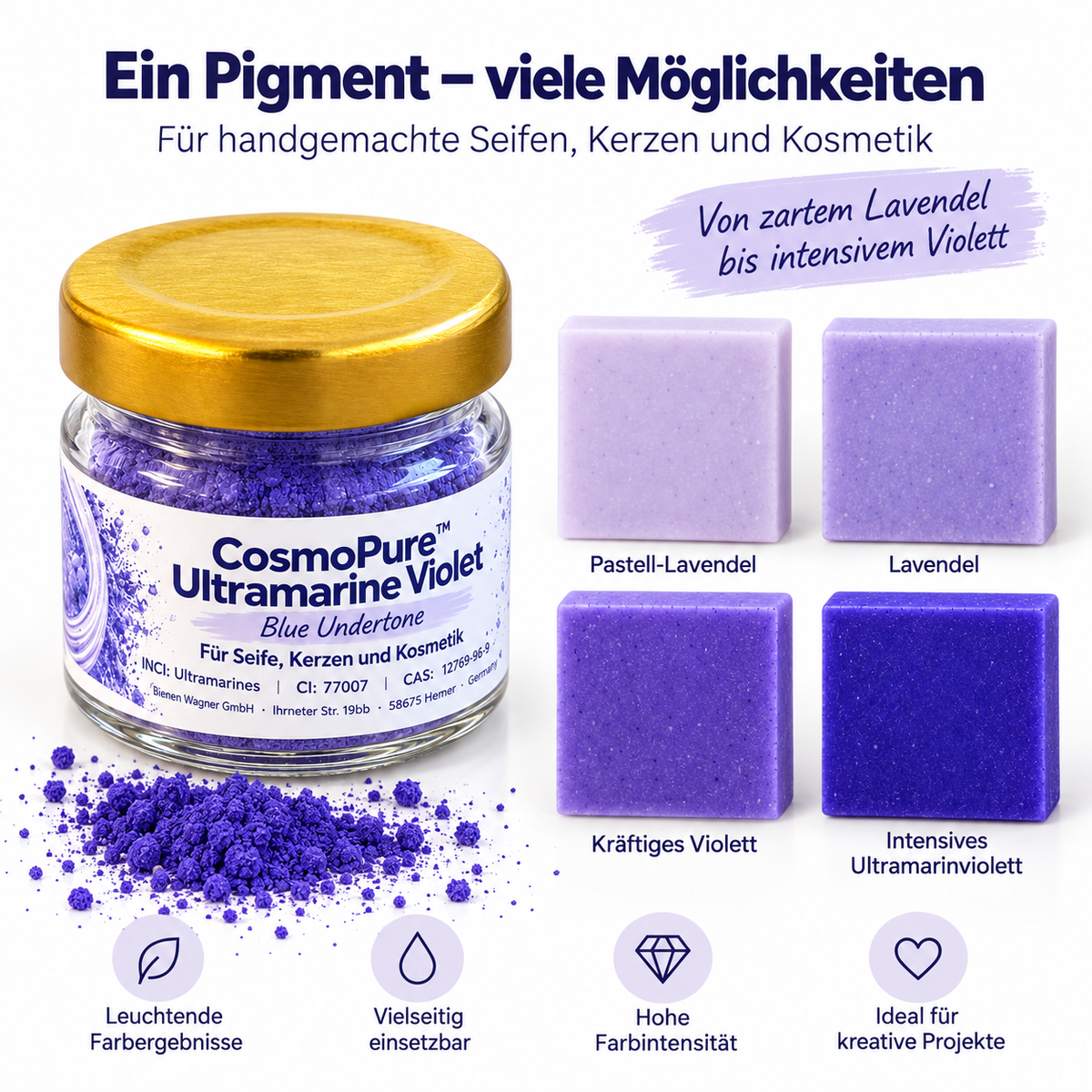 Ultramarijnviolet pigment 10 g – zeepkleurstof voor zeep, cosmetica & kaarsdecoratie lila, seringenkleur, blauwtint