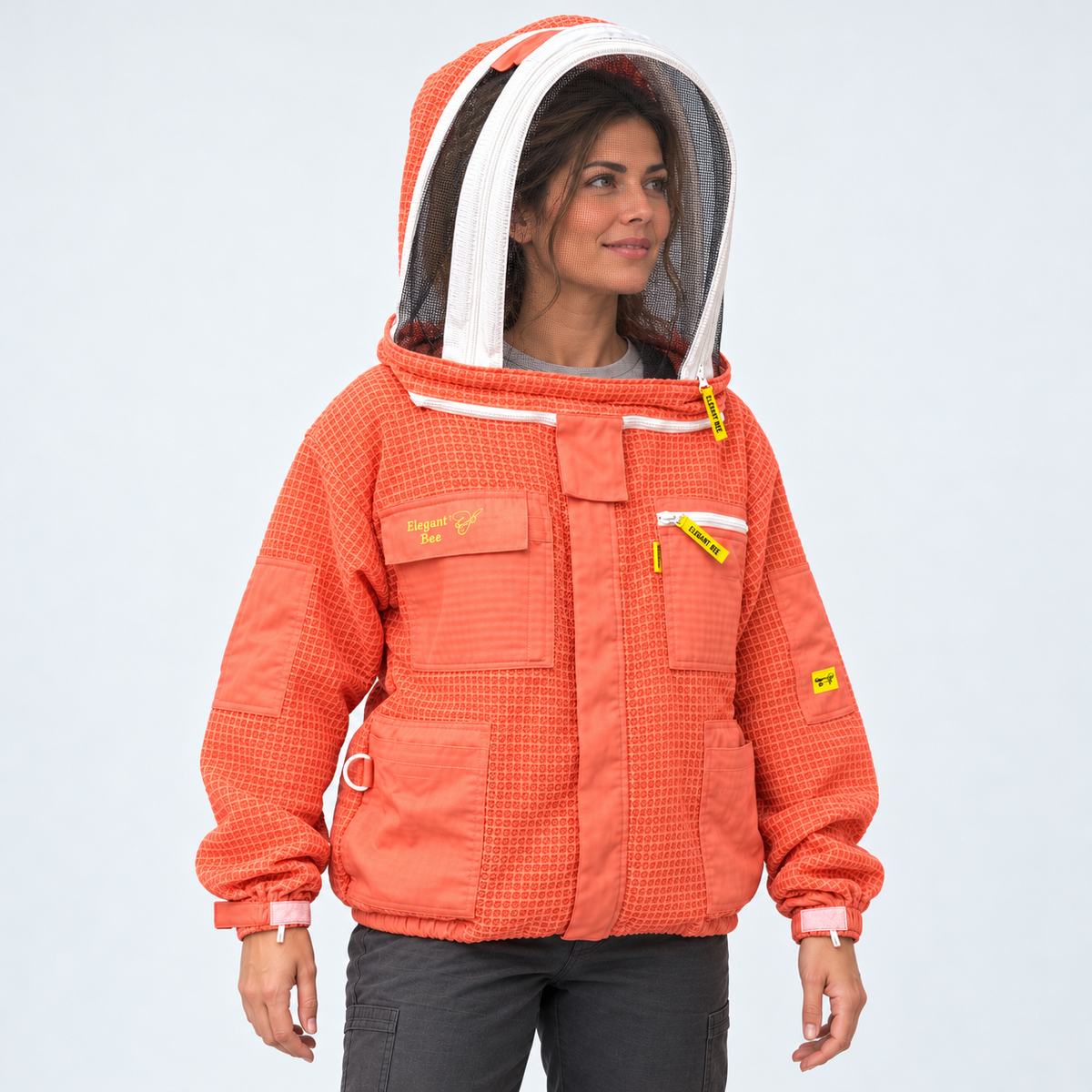 Elegant Bee Imkerjacke Lachsrosa – belüftete Unisex-Imkerjacke mit Astronautenschleier