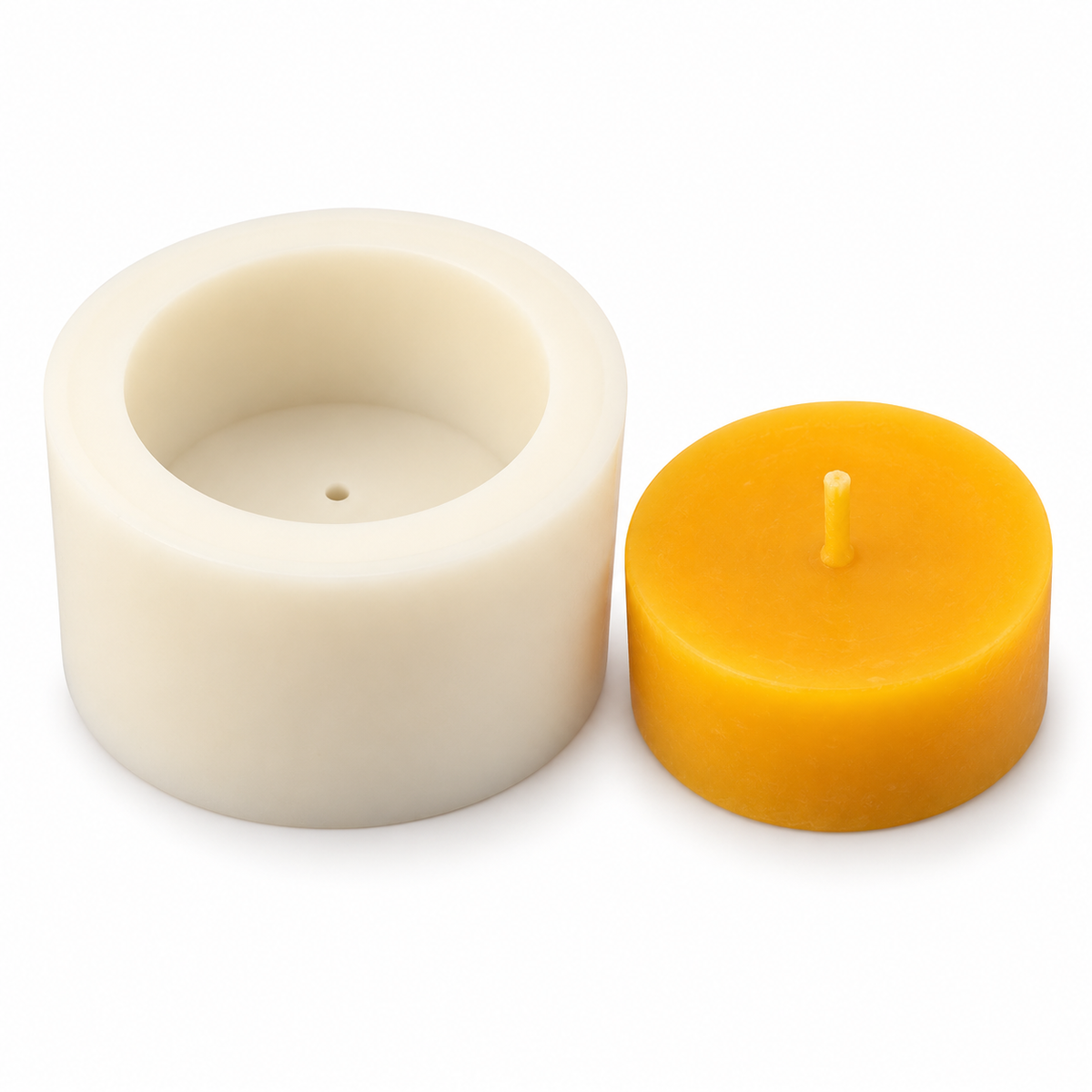 Silicone casting mould for simple tea lights – cast round beeswax candles yourself