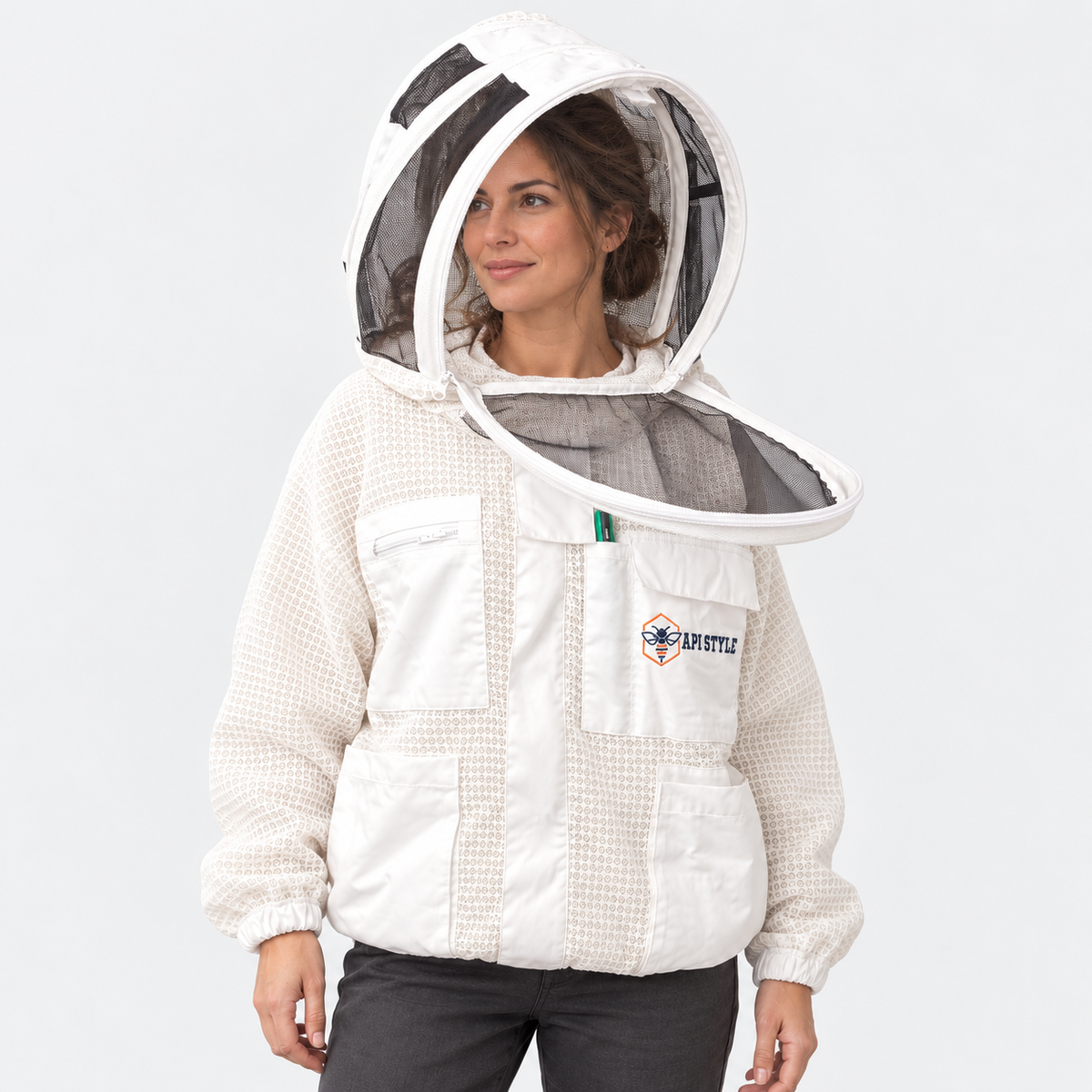 API STYLE Imkerjacke Unisex Weiss – voll belüftet mit 3-Lagen-Gewebe und abnehmbarem Astronautenschleier
