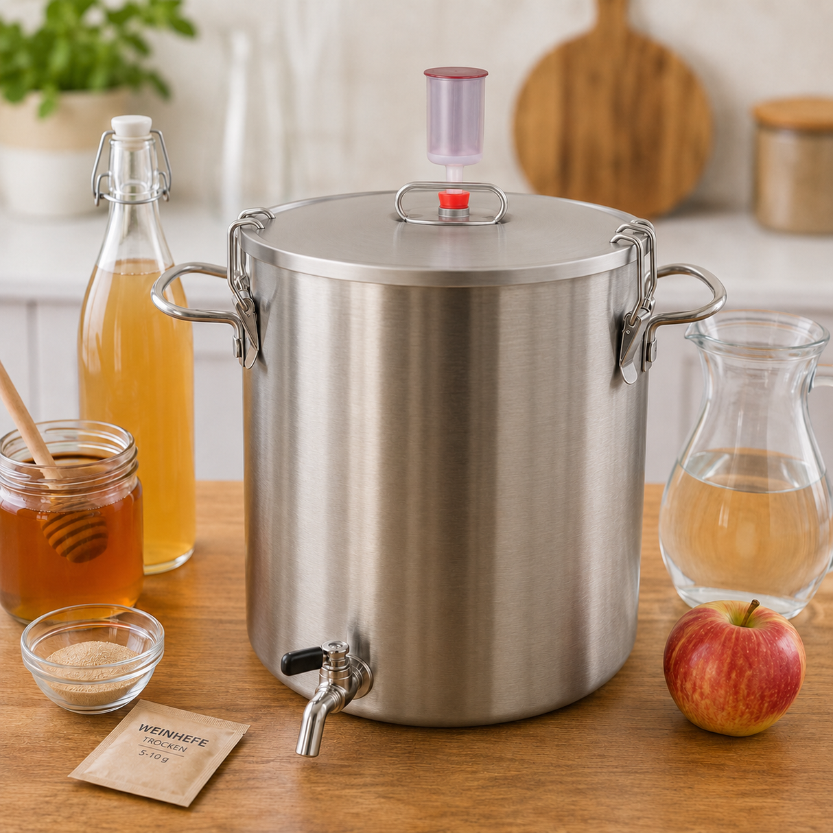 Roestvrijstalen maisch- en gistvat 35 liter voor mede & honingwijn – 8-delige set