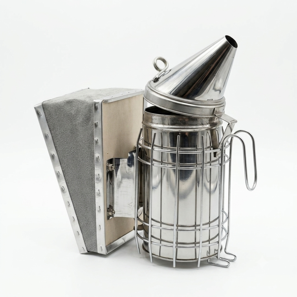 Affumicatore d'api professionale in acciaio inox Amiskoker in stile Dadant con affumicatore a soffietto in pelle
