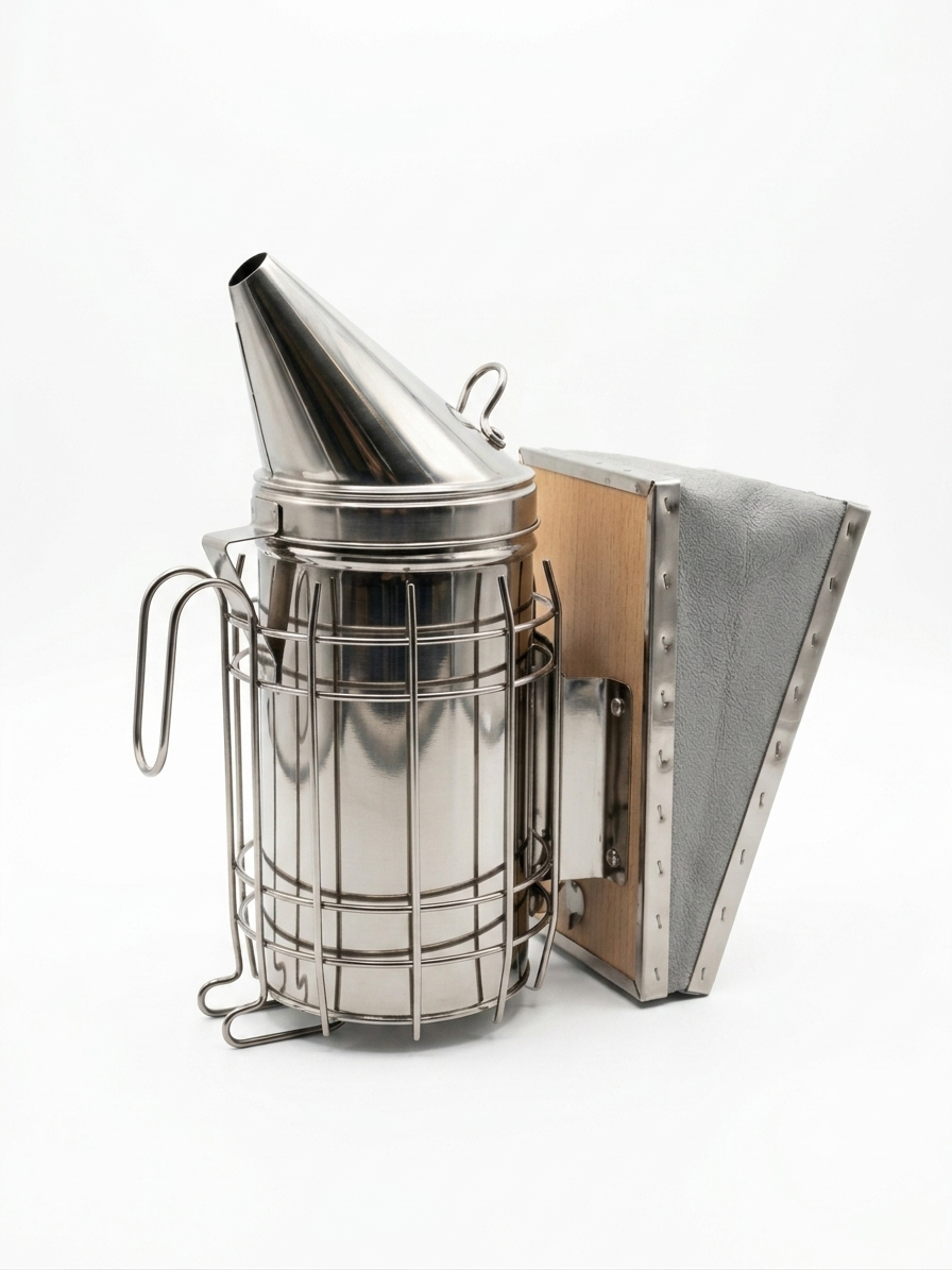 Affumicatore d'api professionale in acciaio inox Amiskoker in stile Dadant con affumicatore a soffietto in pelle