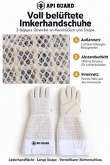 Beekeeping gloves made of sheepskin with 3-layer white mesh fabric (Copy) 