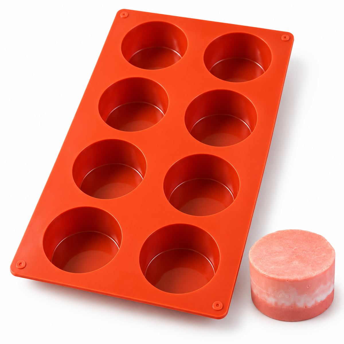 Round Silicone Soap Mold – 8 Cavities for Glycerin Soap, Layered Soap & DIY Soaps Multi-Cavity Soap Casting Mold 