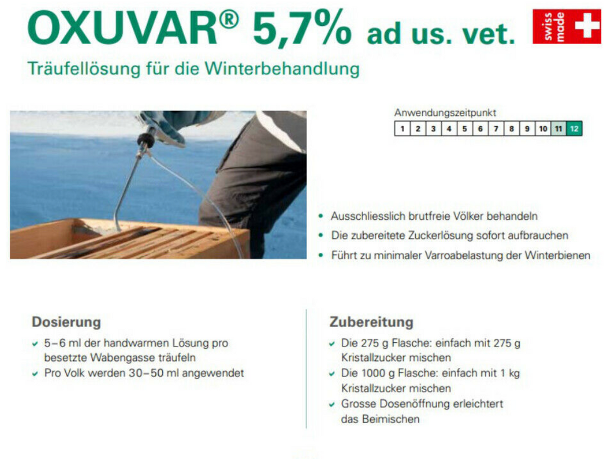 Andermatt BioVet OXUVAR 5,7% - 275g - 1000g Acide oxalique pour traitement Varroa, Varroa été