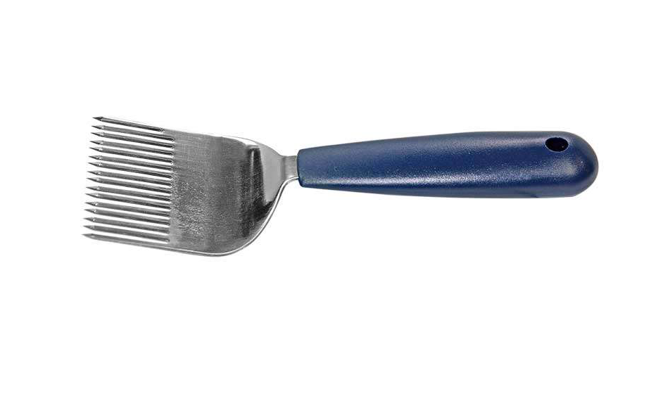 Fourchette de débouchage laser avec grattoir de cadre latéral. Poignée bleue