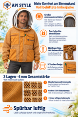 API STYLE Beekeeping Jacket Brown – fully ventilated unisex beekeeping jacket with astronaut veil 