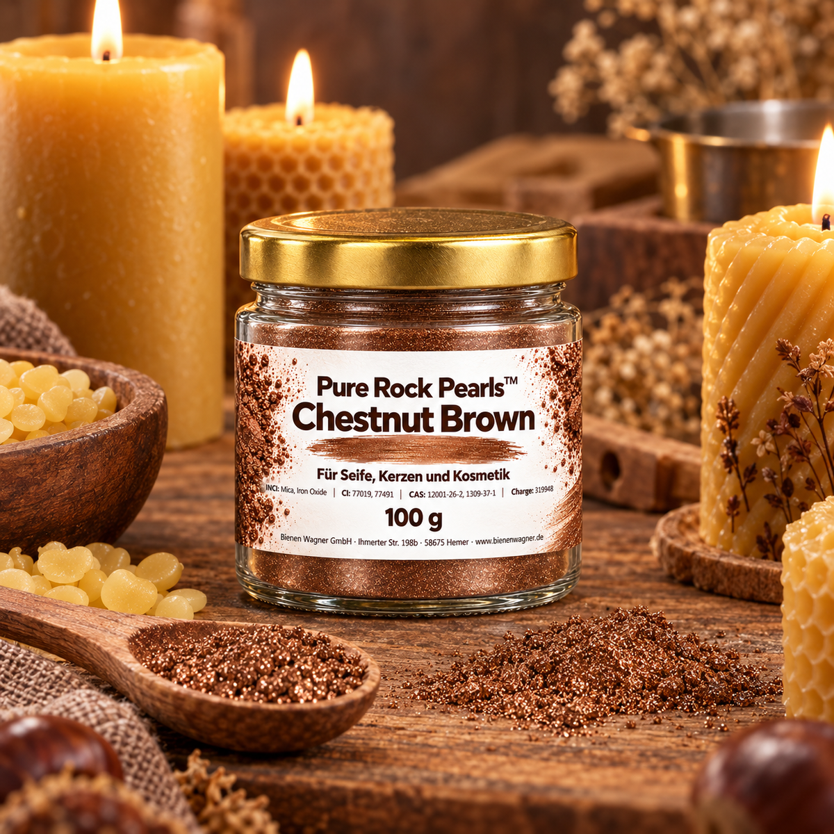 Colorant pour savon brun – pigment Pure Rock Pearls™ Chestnut Brown pour savon, bougies & cosmétiques 