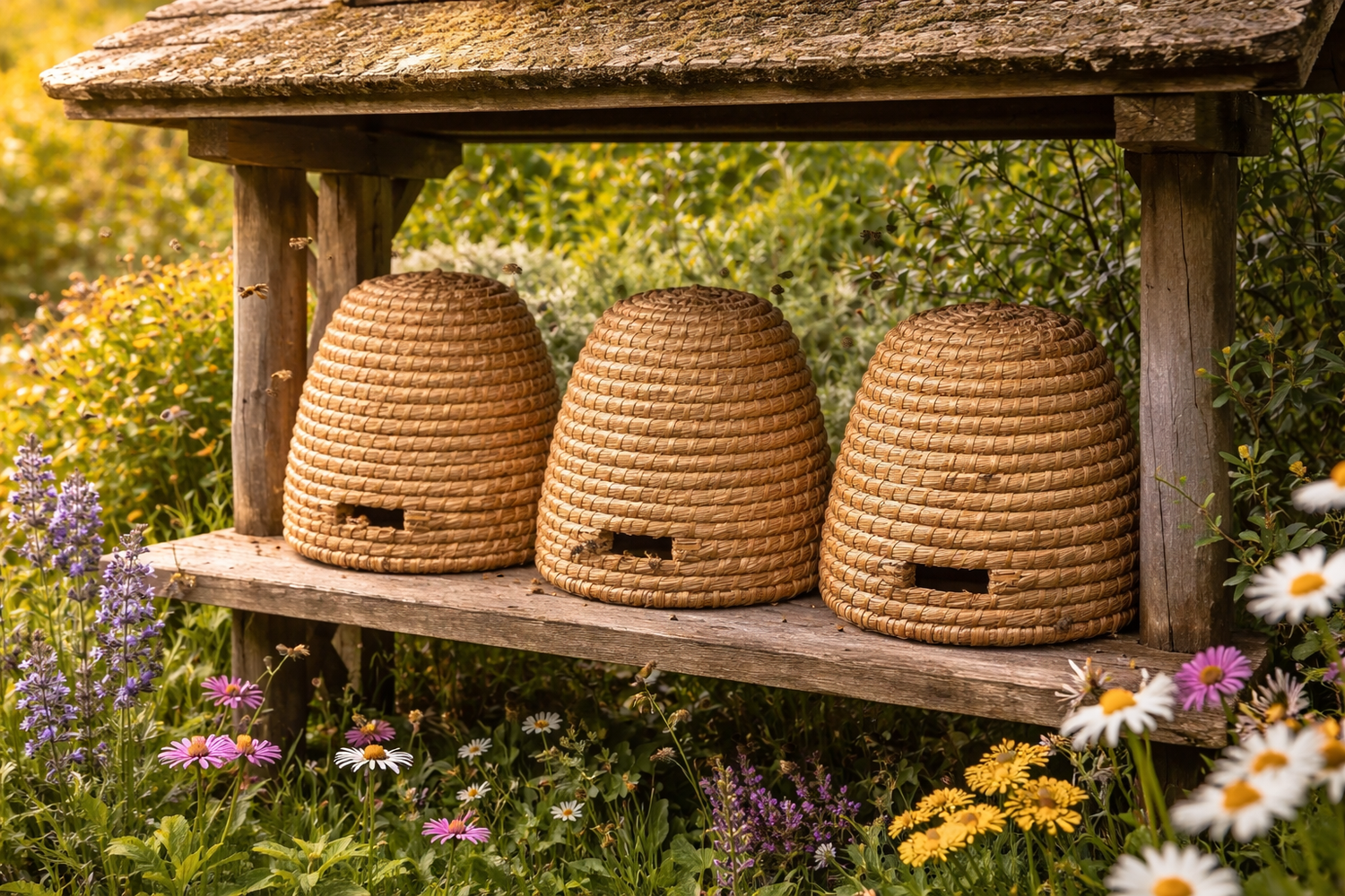 Beehive different sizes made of straw 26cm-35cm - handmade Fairtrade