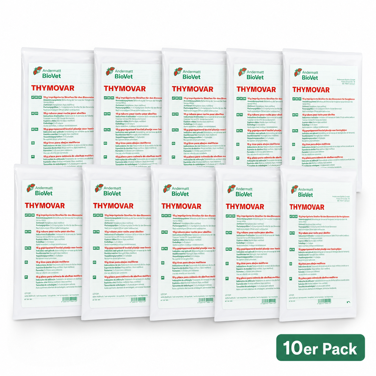 THYMOVAR® gegen Varroa Tymaol 10 Pakete  2x5 Schwammtuch Plättchen Präparat für Sommerbehandlung