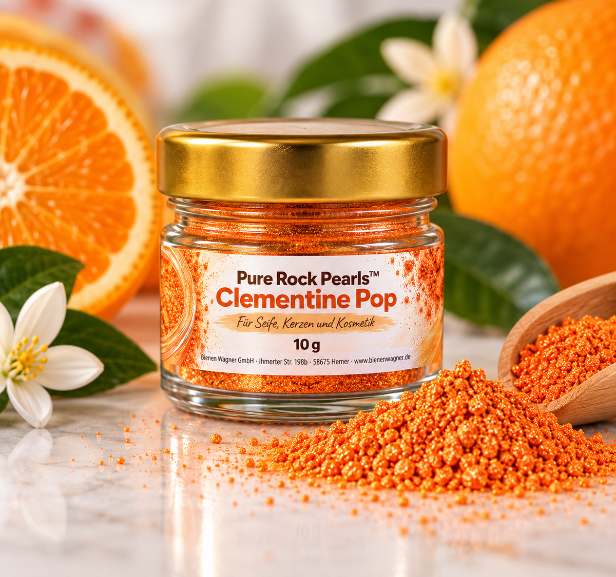 Zeepkleur Oranje – kleur voor zeep, kaarsen & cosmetica | Pure Rock Pearls™ Clementine Pop 