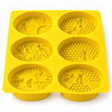 Seifenform Bienen & Waben aus Silikon – 6 ovale Mulden mit Bienen- und Blumenmotiven Mehrfachform Seifengießform