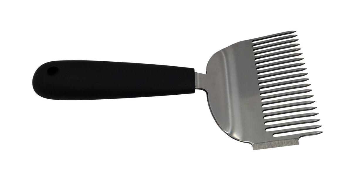 Laser uncapping fork, extra wide, with side frame scraper, black handle