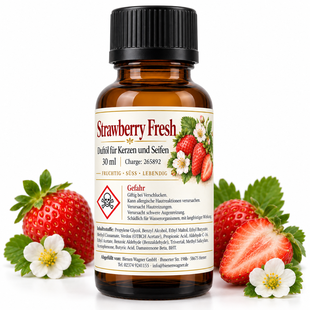 Huile parfumée Strawberry Fresh 30 ml – parfum fraise pour bougies et savons 