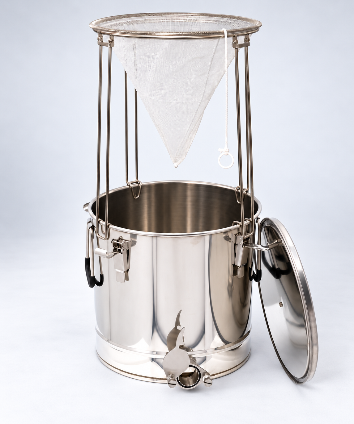 Supporto pieghevole per filtro conico in acciaio inox – robusto supporto per filtro per secchi per miele e maturatori/riempitrici, treppiede per filtro conico 
