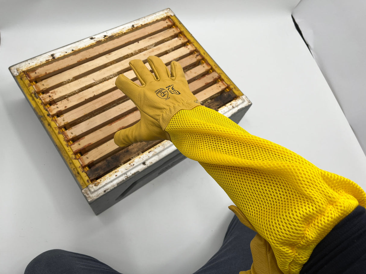 Imkerhandschuhe gelb mit Netzgewebe Ziegenleder extra weich