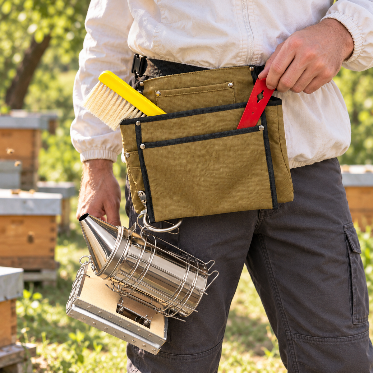 Belt pouch for beekeeping tools – practical tool bag with belt and smoker holder 