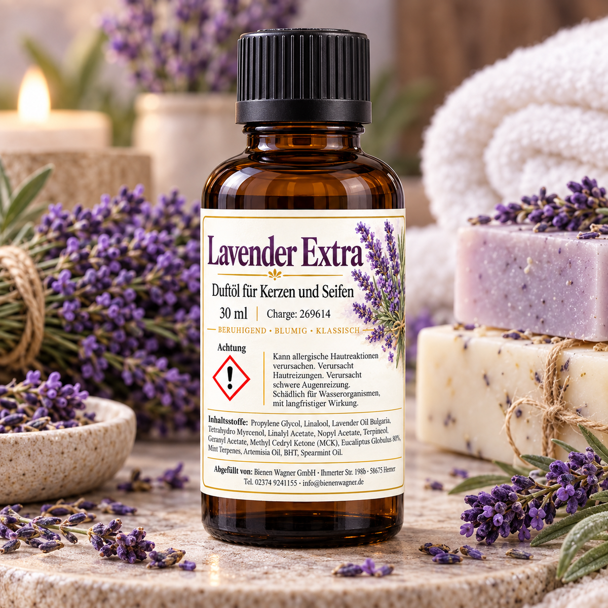 Huile parfumée extra Lavande 30 ml – parfum de lavande pour bougies et savons 
