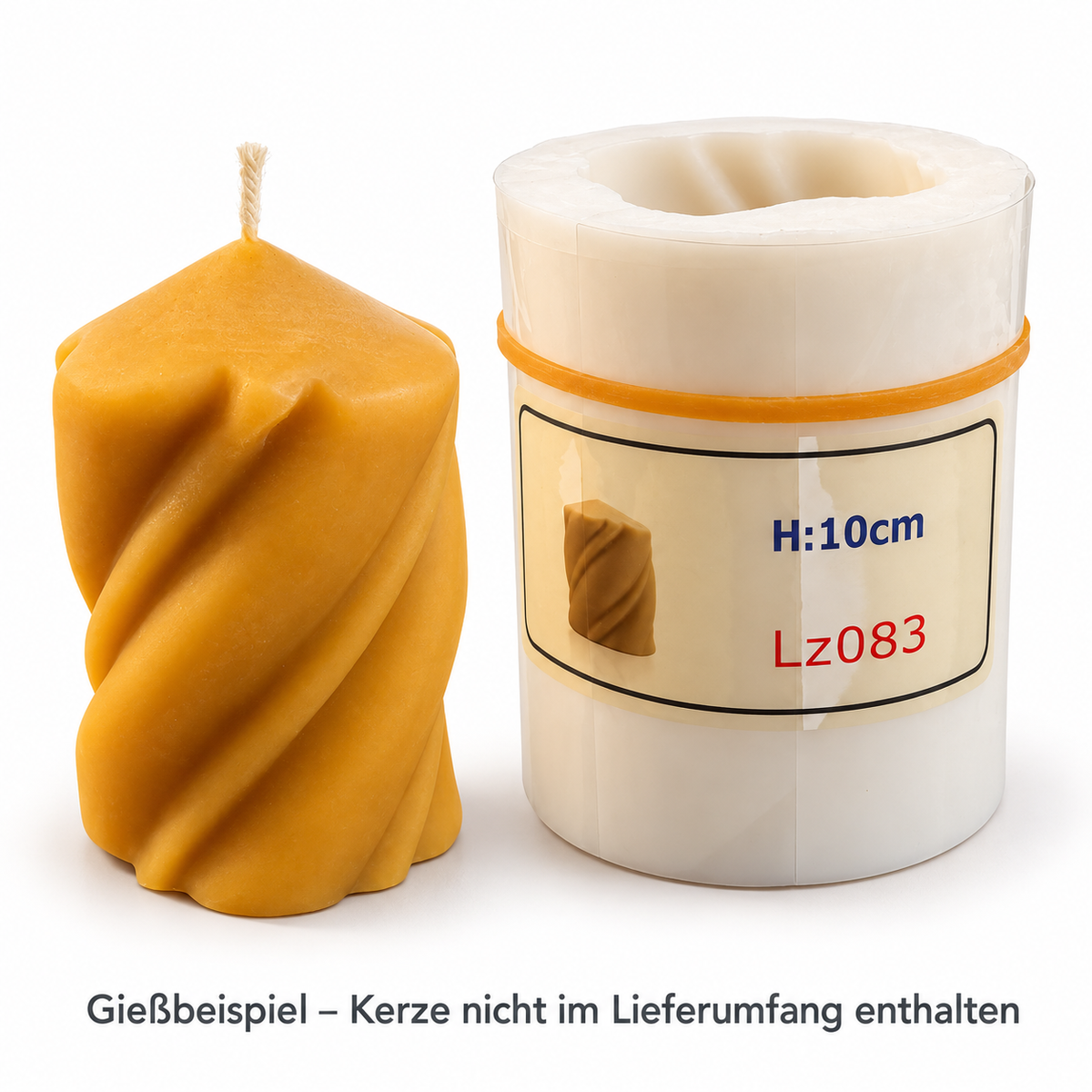 Silikonform LZ083 für geschwungene Stumpenkerzen – Bienenwachskerzen selber gießen Stumpenkerze Groß Wabenkerze 10x6cm