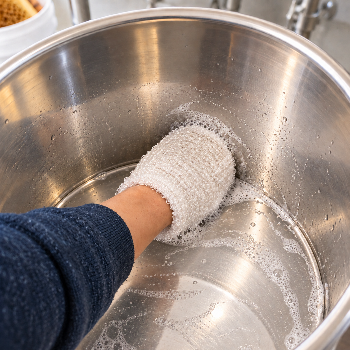 Cleaning set for beekeepers – wash glove &amp; honey scraper for stainless steel and plastic 