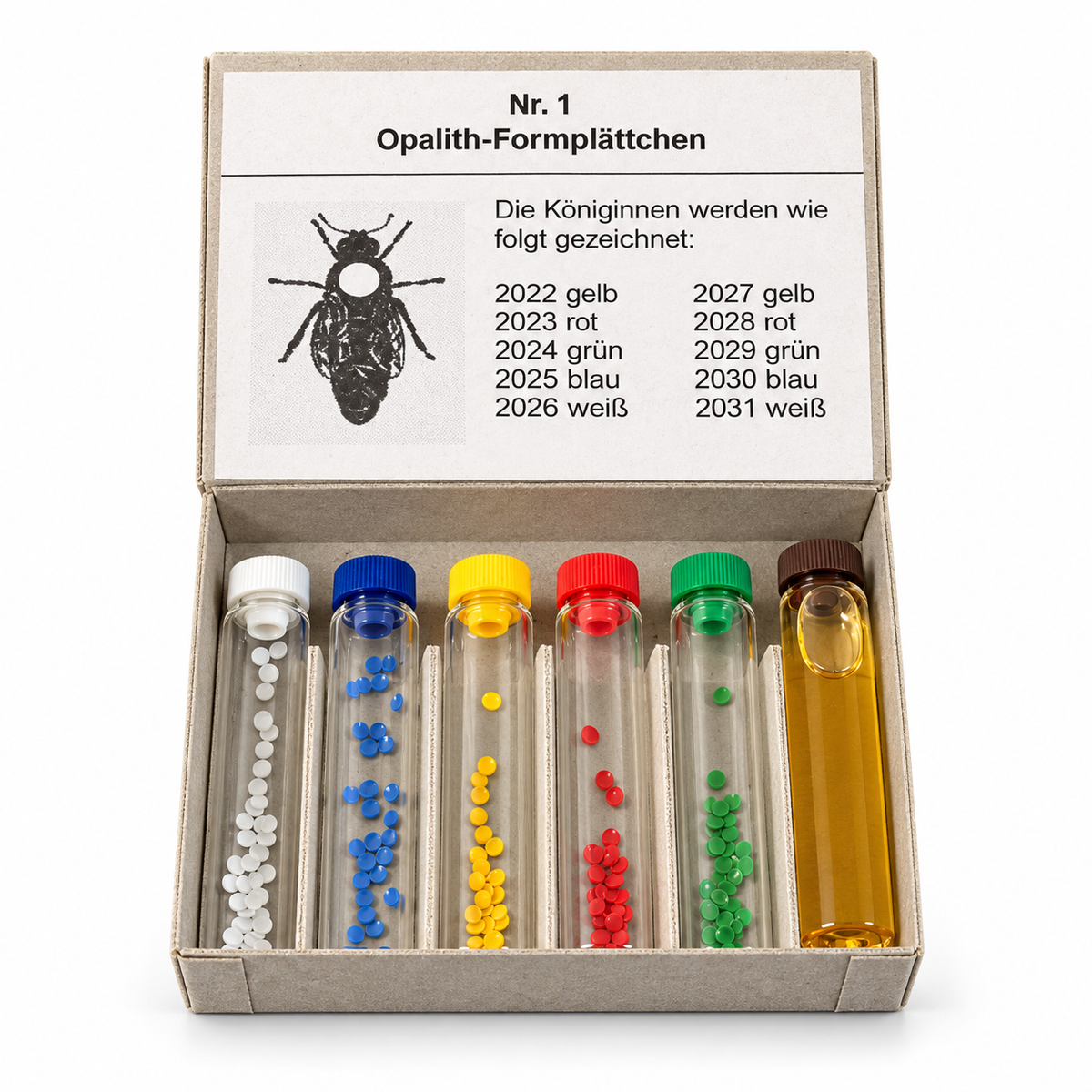 Opalith marking disc set without numbers – 5 annual colours with marking glue 