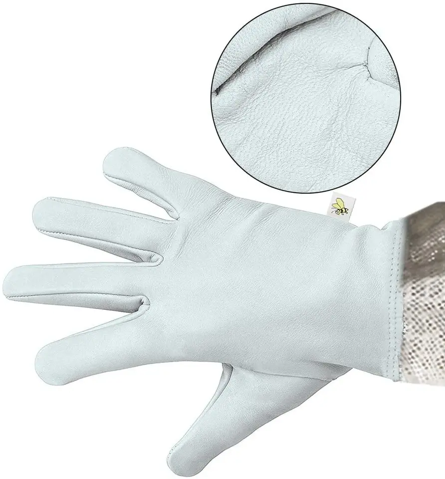 Gants d'apiculture en cuir de mouton avec maille blanche à 3 couches