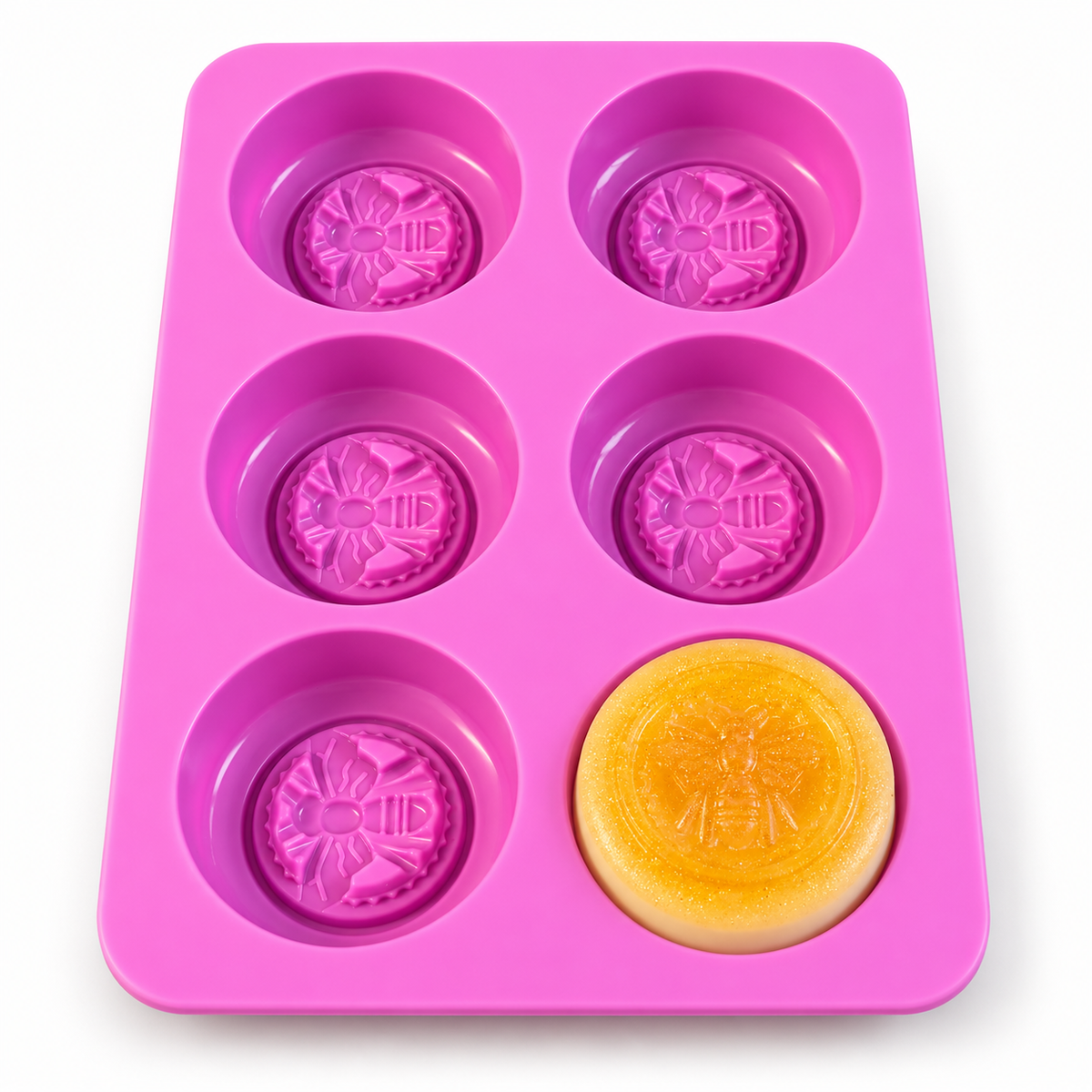 Bee Silicone Soap Mold – 6 round cavities for honey soap & glycerin soap multi-cavity soap casting mold 