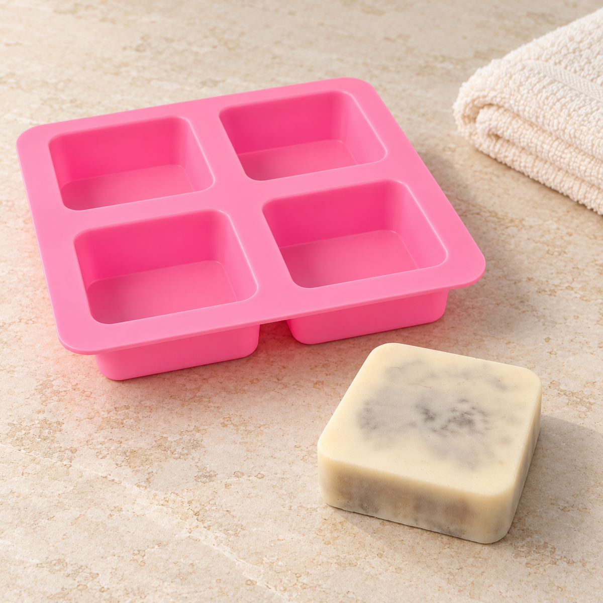 Square silicone soap mould – 4 cavities for glycerine soap, layered soap & DIY soaps Multi soap casting mould 