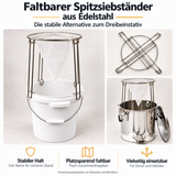 Supporto pieghevole per filtro conico in acciaio inox – robusto supporto per filtro per secchi per miele e maturatori/riempitrici, treppiede per filtro conico 