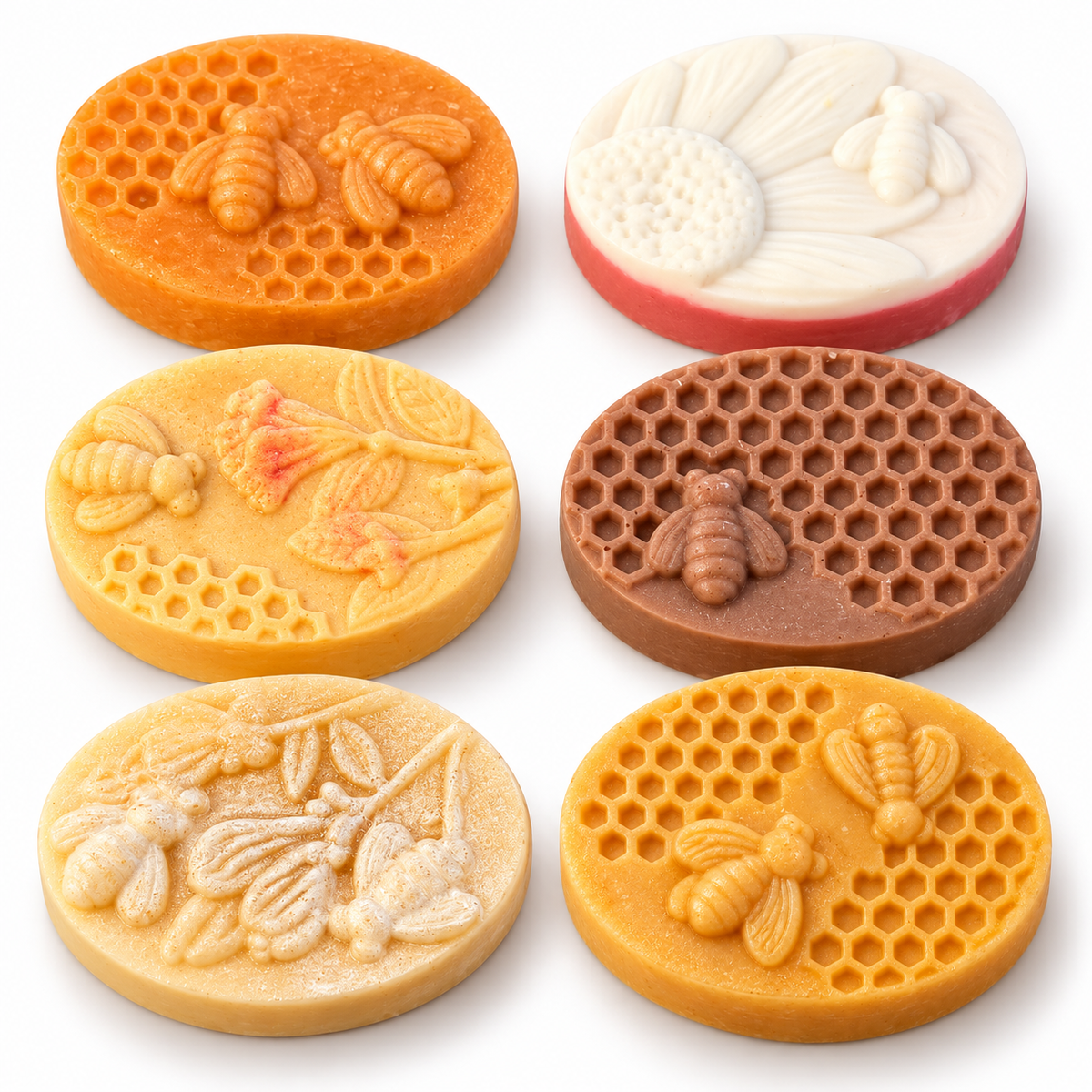Seifenform Bienen & Waben aus Silikon – 6 ovale Mulden mit Bienen- und Blumenmotiven Mehrfachform Seifengießform