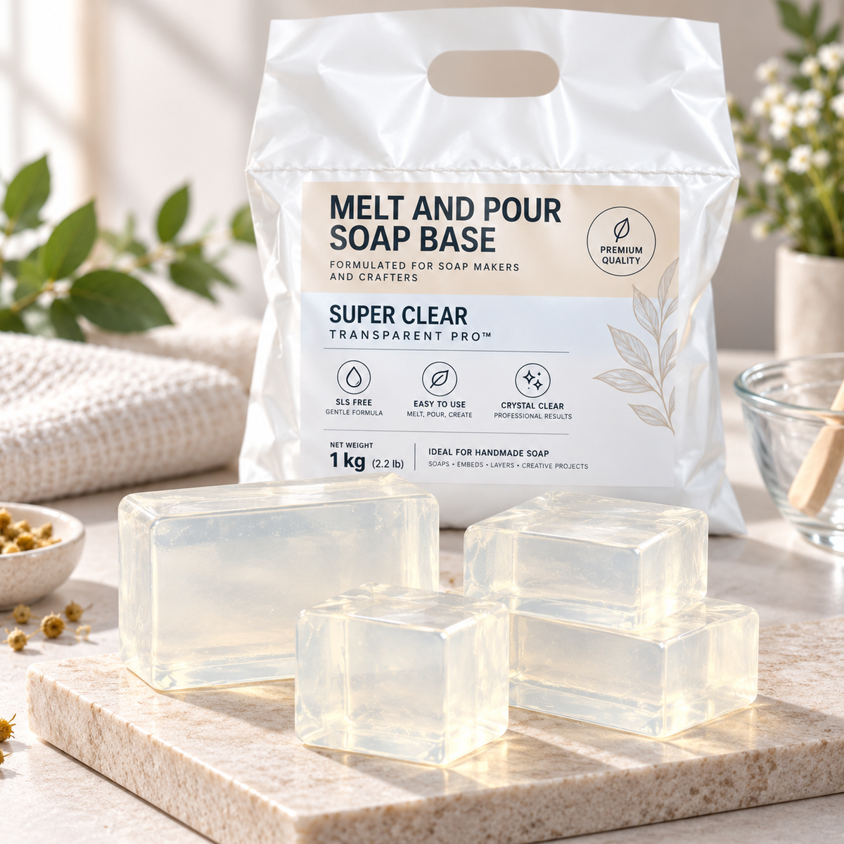 Transparent glycerine soap base 1 kg – Super Clear melt-and-pour soap base for soap making 