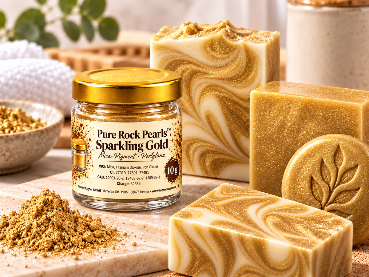 Seifenfarbe Gold – Mica Pigment für Seife, Kerzen &amp; Kosmetik | Pure Rock Pearls™ Sparkling Gold