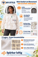 API STYLE Imkerjacke Unisex Weiss – voll belüftet mit 3-Lagen-Gewebe und abnehmbarem Astronautenschleier