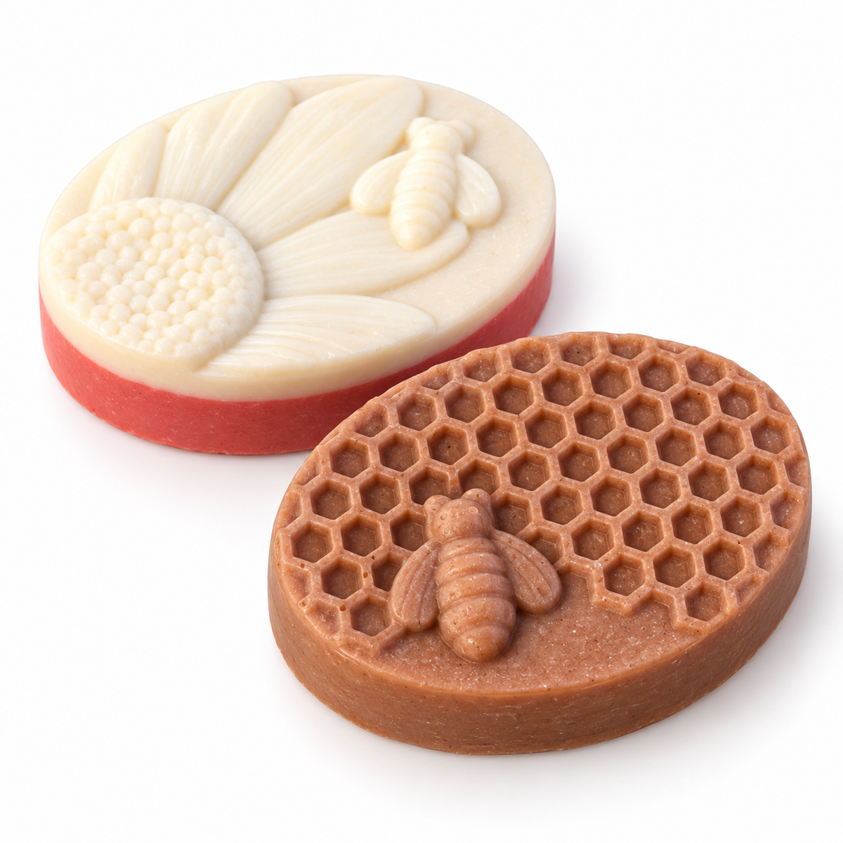 Seifenform Bienen & Waben aus Silikon – 6 ovale Mulden mit Bienen- und Blumenmotiven Mehrfachform Seifengießform