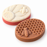 Seifenform Bienen & Waben aus Silikon – 6 ovale Mulden mit Bienen- und Blumenmotiven Mehrfachform Seifengießform