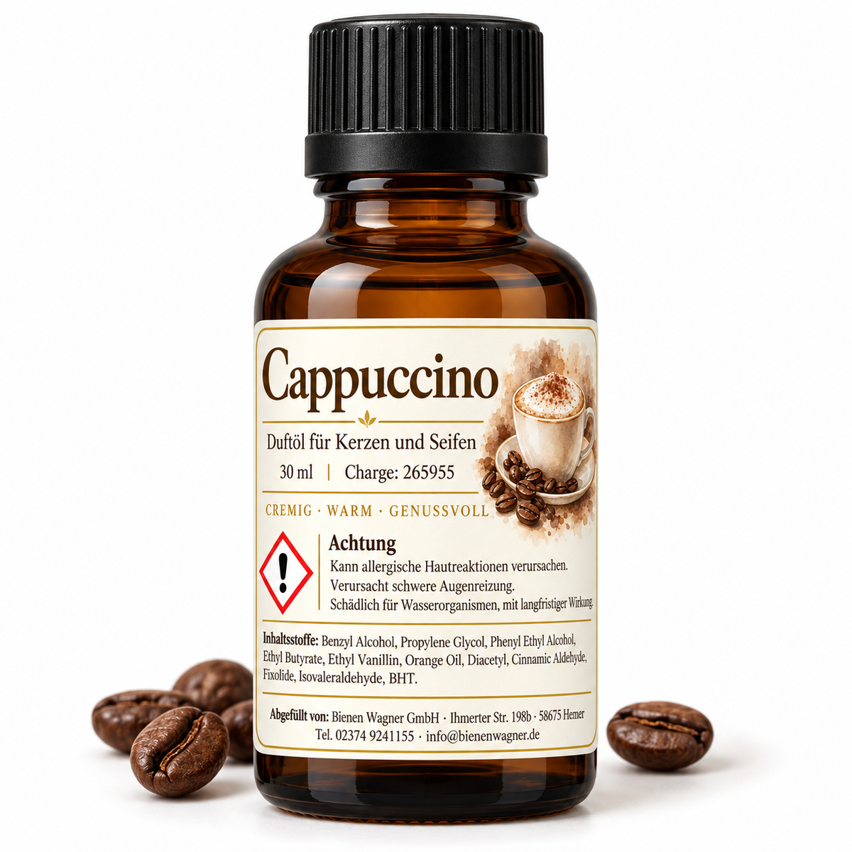 Cappuccino Fragrance Oil 30 ml – Coffee Fragrance for Candles & Soaps 