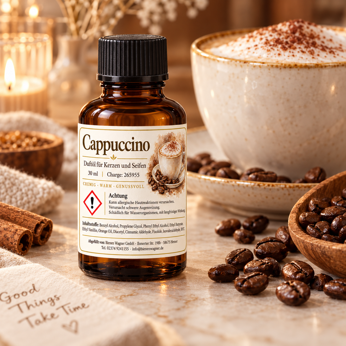 Cappuccino Fragrance Oil 30 ml – Coffee Fragrance for Candles & Soaps 