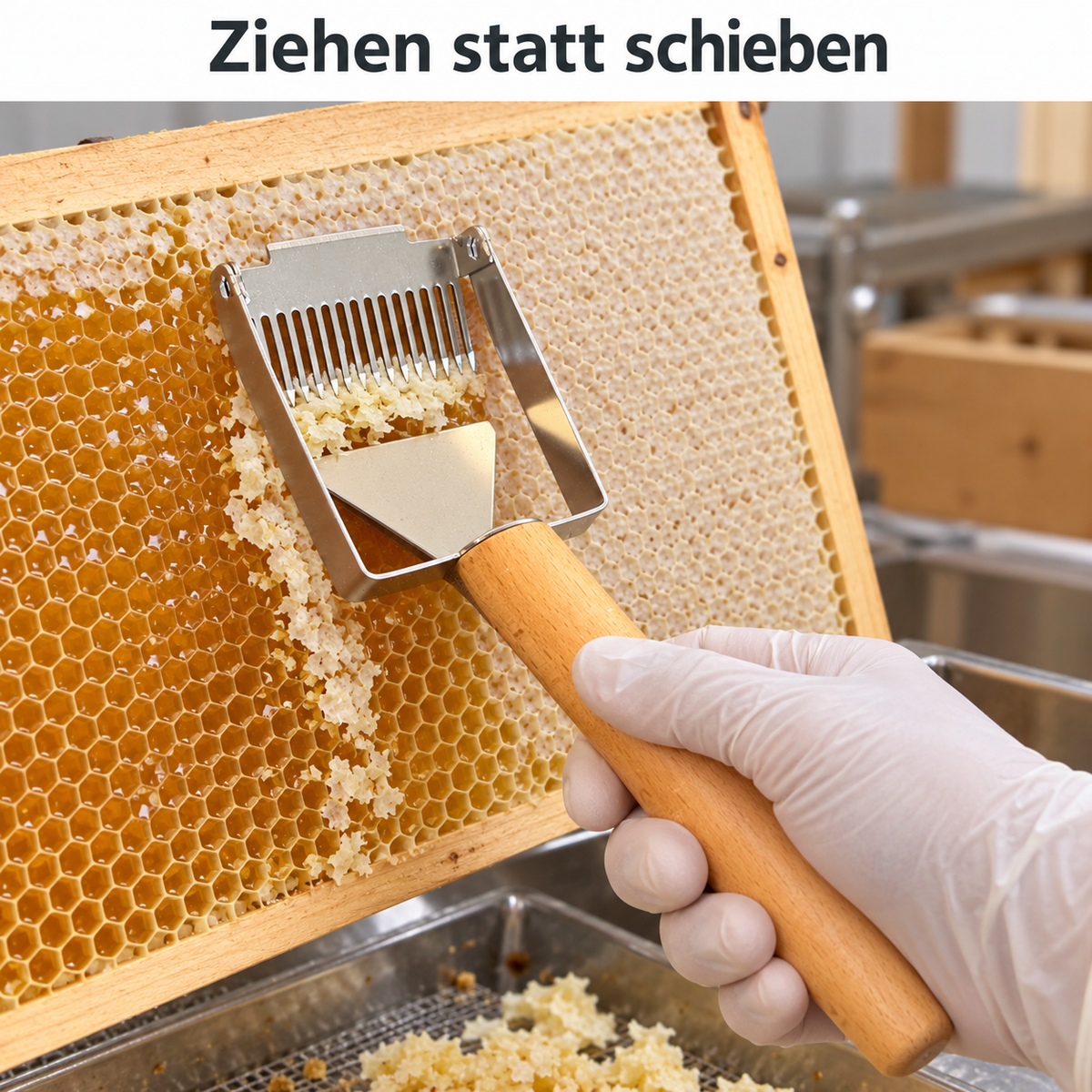 Fourchette à désoperculer à tirer avec manche en bois – acier inoxydable avec rabot et couteau 